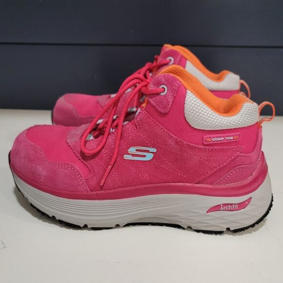 Skechers Work Max Cushioning Arch Fit Composite  Toe  Pink Suede Size 7 - Picture 3 of 13